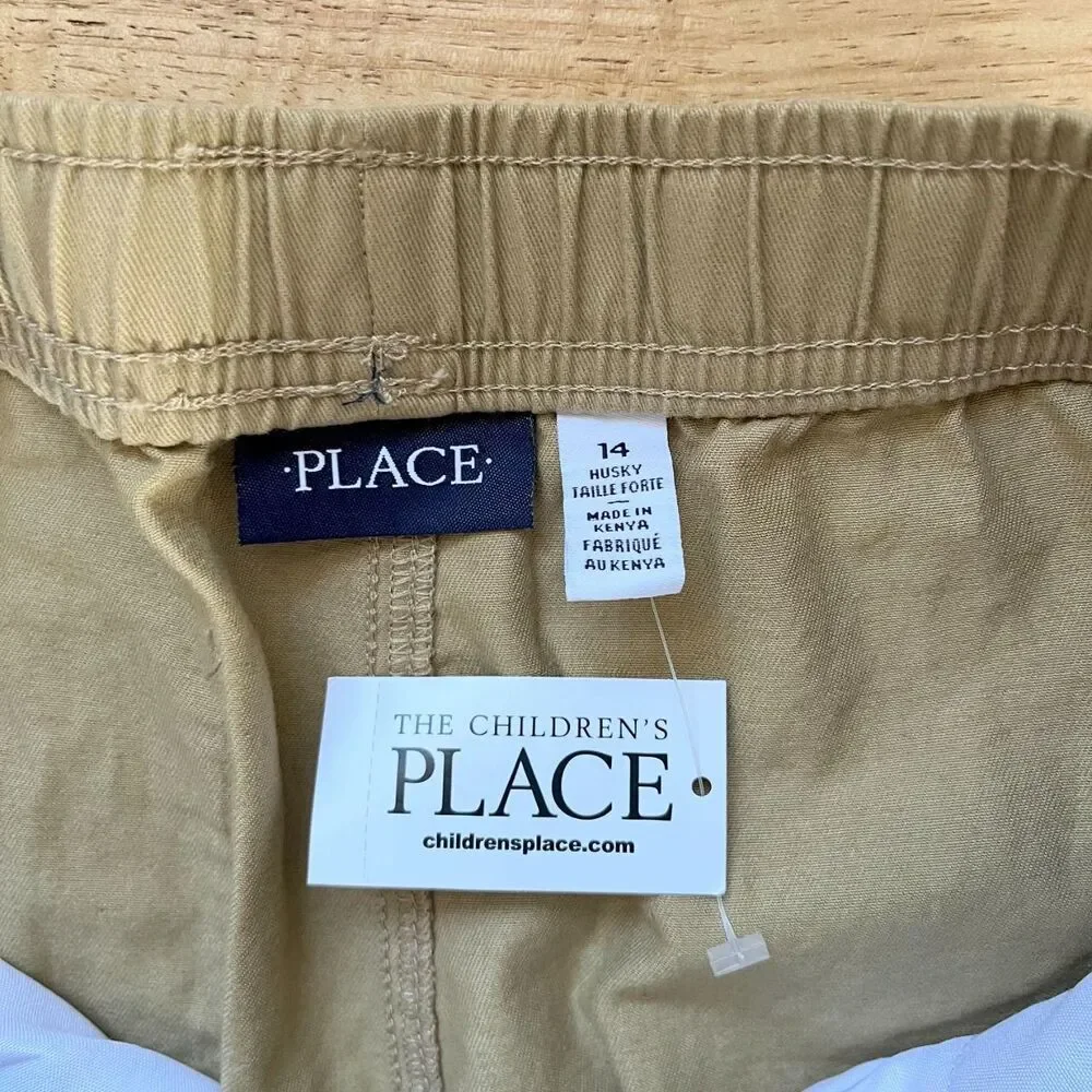 NWT The Children's Place Boys Uniform Twill Woven Pull On Cargo Pants Tan 14H